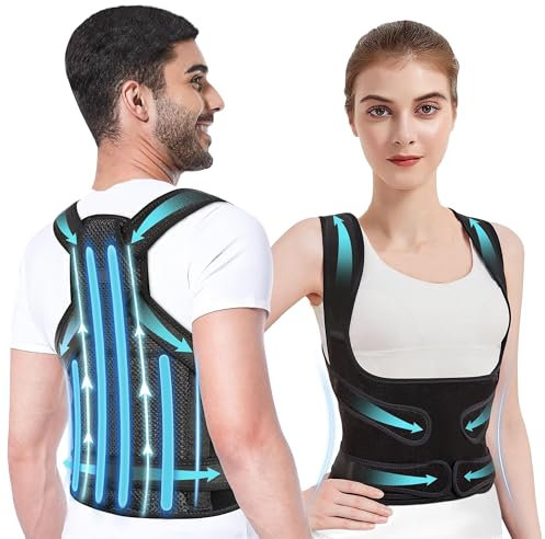 Rücken Geradehalter, Haltungskorrektur Rücken Damen Herren, Einstellbare volle Rückenlehne für Nacken Schultern Zurück, Skoliose und Rundrücken Korrektur Bietet Form für Damen und Herren (Schwarz, M)