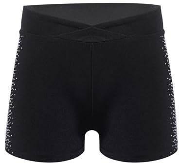 inlzdz Short de Gymnastique Sport Yoga Taille Élastique Enfant Fille Shorts de Vélo Cyclisme Gym Strass Pantalon Legging Court 6-16 Ans