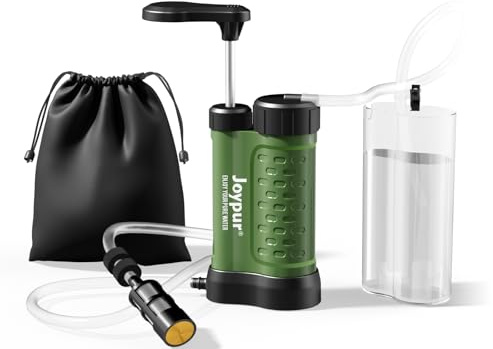 Joypur® Outdoor Wasserfilter mit 5-Stufen UF-Membran, 0.01μm Filtergenauigkeit, 340g Leichtgewicht für Camping & Notfall (480ml)（K8192-green）