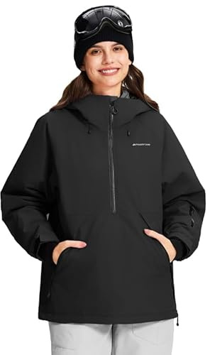 Pioneer Camp Snowboardjacke Damen Wasserdicht Winddicht Atmungsaktiv Warm Winterjacke mit Kapuze und Abnehmbarer Schneefang – Baggy Funktionelle dope skijacke für Ski Snowboard(Black;S)