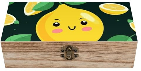 SMAZDFXX Caja de madera con forma de limón, caja de acacia con tapa abatible, gran joyero, cofre del tesoro vintage