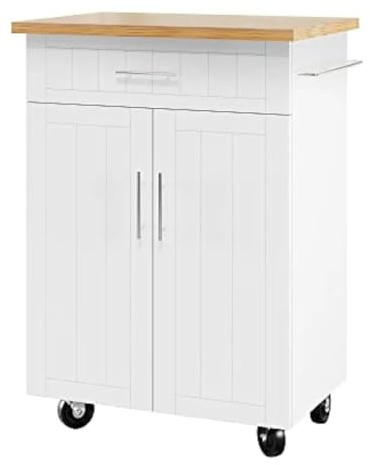 MOBYGKFY Carro de Isla de Cocina con Mesa Auxiliar rodante de Almacenamiento con Ruedas, gabinete de encimera Grande, toallero y cajones