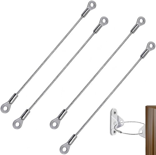 4 PCS 8-Inch Door Restrictor Cable – Stainless Steel Cabinet & UPVC Door Chain Limiter – Flexible Braided Restraint Wire for Cupboards, Windows, Hinged Doors – Safety Cable with Fixing Eyelets