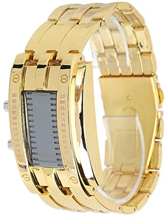 Men's LED Alloy Watch Binary Time Mode Display for Business, Electronics and Material (Men's gold)
