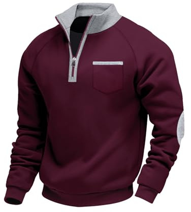 Volemo Mens Sweatshirts Quarter Zip Jumper with Pocket, Warm Fleece Long Sleeve Casual Pullover for Hiking Wear Burgundy XL