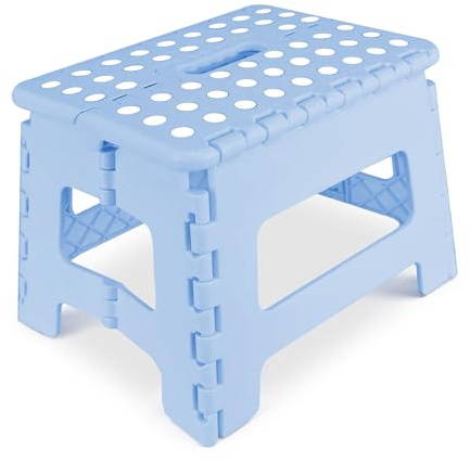 ASAB Folding Step Stool 11 Inch Heavy Duty Non Slip Footstool Lightweight Stepping Stool With Carry Handle Skid Resistant Stool for Kids and Adults Indoor or Outdoor Use (Blue with White Spots, M)