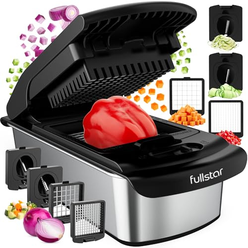 Fullstar Coupe Legumes Multifonction et Spiraliseur - Découpe en Cube - Hachoir Manuel pour Oignons Carottes Concombres Tomates Frites Pommes de Terre - Cuisine Accessoires