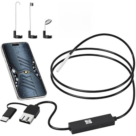 Cámara endoscópica de 3,9 mm, cámara de inspección con luz para teléfono móvil, endoscopio para Android/Type-C/USB, IP67 resistente al agua, cámara HD de 2 MP con 6 LED, cable flexible de 1 m