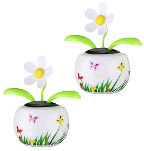 2Pcs Solar Dancing Solar Powered Dancing White Flower in Colorful Shape Flip Flap Animated Bobblehead Dancer Window Sun Catcher Car Dashboard Decor Solar Power Kits，Learning and Education