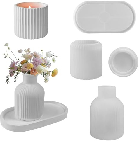 4 Pezzi Stampi Silicone per Vaso | Stampi in Silicone in Resina Epossidica | Stampi Per Resina con Coperchio | Vasi di Piante Stampi Per Portacandele Fai Te, Vasi Di Fiori, Ornamenti Decorativi