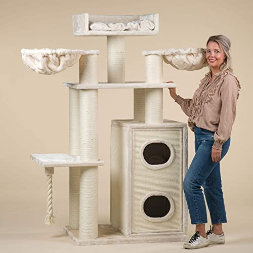 RHRQuality Kratzbaum für Großkatzen - Cat Paradise Beige - mit extra dicken 15cm Sisalpfosten