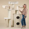 RHRQuality Kratzbaum für große Katzen – Cat Paradise – Mit Kratztonne – Luxuriöser Lounge-Platz – Ø 15 cm Sisalstämme – Creme
