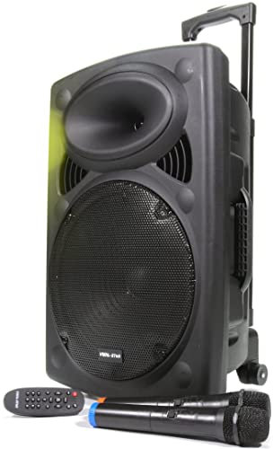Portable PA Speaker System with Bluetooth, USB - MP3, 2 Wireless Microphones 12 Woofer, Loud 300w Power, Bass & Treble Controls (VS-P120)