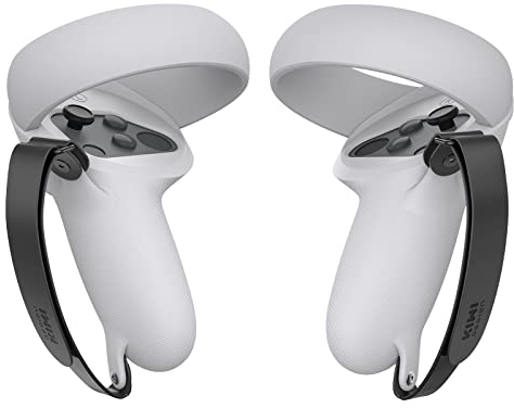 KIWI design Controller Grips Cover mit Verstellbarem Handschlaufe, Griffabdeckung Kompatibel mit Quest 2 Zubehör, (Hellgrau+Schwarz, 1 Paar)