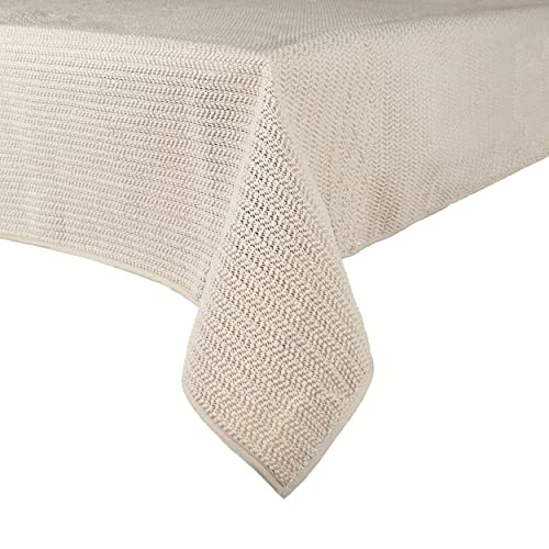WEICHSCHAUM Tischdecke Outdoor WETTERFEST Garten Gartentischdecke EINFASSBAND (Beige, ca. 110 x 140 cm Rechteckig)