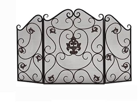 Metal Fireplace Screen Fire Screen3 Panel Fireplace Screen Retro Iron Metal Fireplace Screen Fire Guard Spark Protective Cover Home Fireplace Decoration Fire Spark Guard Grate for Living Room