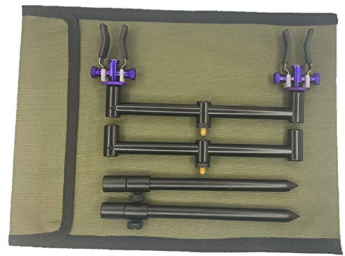 Lidsters Buzz Bar Set mit 2 Ruten, Schwarz, 20–30 cm, Banksticks 20 cm, zum Karpfenangeln, Lila, verstellbare Ablagen