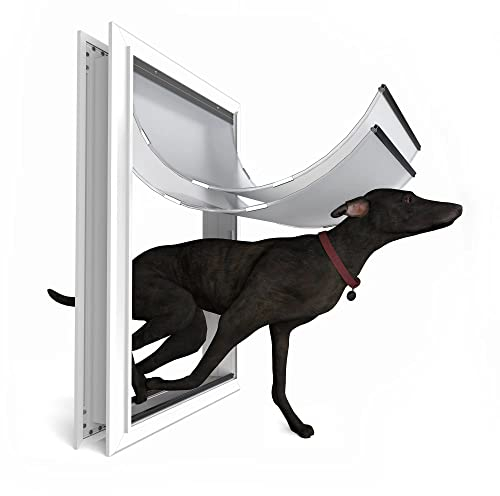 Extra Große Hundetür für Außentüren - Robuste Aluminium-Konstruktion für Extremes Wetter - Ausschnittgröße 36 cm B x 65 cm H - Bis zu 100 kg - Abschließbar - Silberfarben