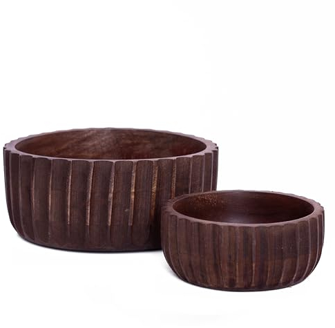 Beautiful Handmade Set of 2 Decorative Mango Wood Snack Serving Bowl For Dry Fruits Chips Coffee Table Countertop Display Key Bowl Tableware Kitchen Living Room Home Decor Accents Dinnerware