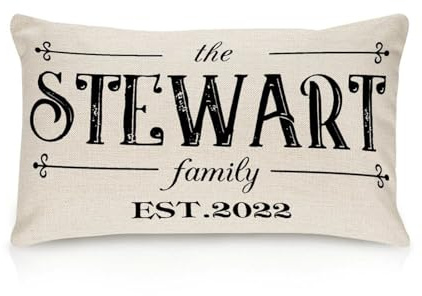 Personalized Family Name Est Year Pillow Covers 14x24in Farmhouse Cotton Linen Cushion Covers Outdoor for Couch Chair Home Decor for Family Friends