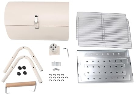 Grill à Charbon de Bois en Baril, Barbecue à Charbon Portable Double Face avec Zone de Grille de Cuisson pour L'extérieur, le Patio et les Fêtes (Blanc sans plaque de cuisson)