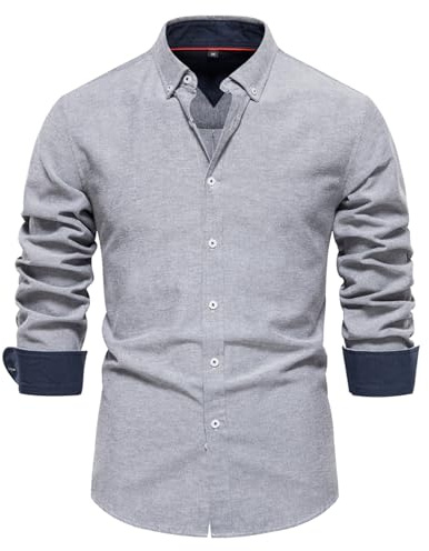 Btmpmcs Camisa Manga Larg para Hombre Casual Camisa de Vestir Primavera Otoño Color Sólido Camisa de Trabajo Formal Camisetas de Negocios Clásica Elegante Algodón Shirts con Botones Stretch Oxford