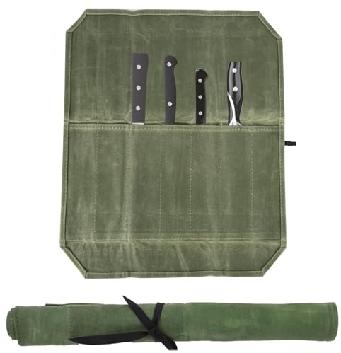 NCZCDZSW Messertasche Kochmesser Tragbare Messerrolle mit 7 Steckplätzen Kochmesser Rolltasche Messer-Rolltasche für Messer und Löffel Gewachste Canvas Koch Messer Tasche für Camping Wandern