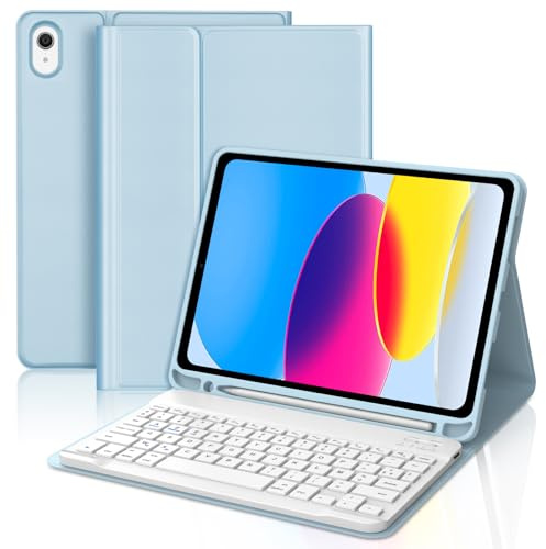 WAVATA Tangentbord för iPad 10th Generation och iPad 11th Generation A16, (10,9 tum 2022/11 2025), Franska AZERTY, magnetiskt bluetooth-tangentbord, blått