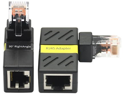 Riertostng Adattatore di prolunga Ethernet Cat 6 a 90 gradi, RJ45 da maschio a femmina 1000 Mbps, per computer, laptop, router – 2 pezzi