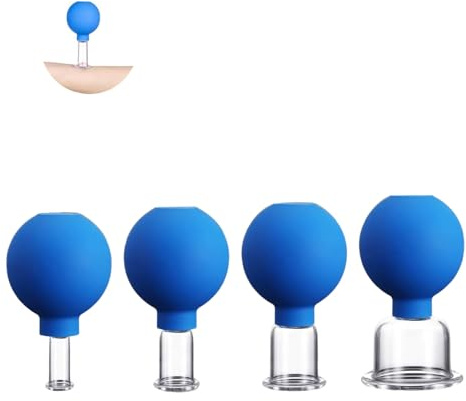 Juego de 4 ventosas faciales , Succión al vacío de silicona , Terapia de masaje con ventosas | Un kit para anticelulitis, antiarrugas y piel sin edad al instante | para ojos, cara y cuerpo,Azul