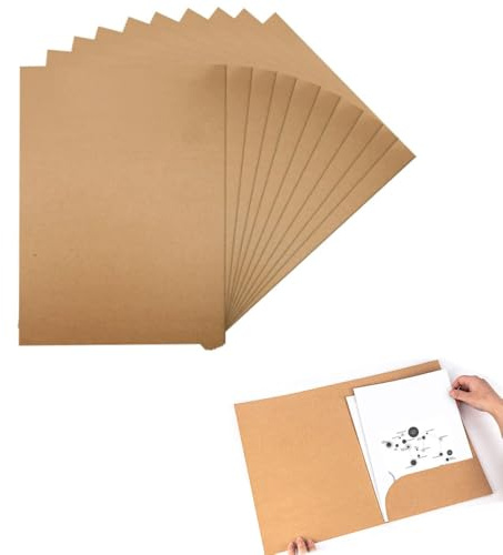 Armastuse 10 Piezas Carpetas de Papel Kraft A4,Carpetas de Cartón para Documentos Subcarpetas Simples, Carpeta de Presentación para Escuela Oficina Hogar (Marrón)