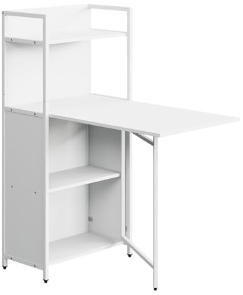 Vicco Scrivania Savio, Bianco, 30-100 x 57 cm con piano del tavolo pieghevole, utilizzabile come tavolo a parete pieghevole con ripiani