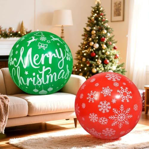 Wlicon 2 Palloni Gonfiabili di Natale, 81 cm, Rosso, Verde, Bianco, Decorazione Natale, Resistenti agli Agenti Atmosferici, Portatile