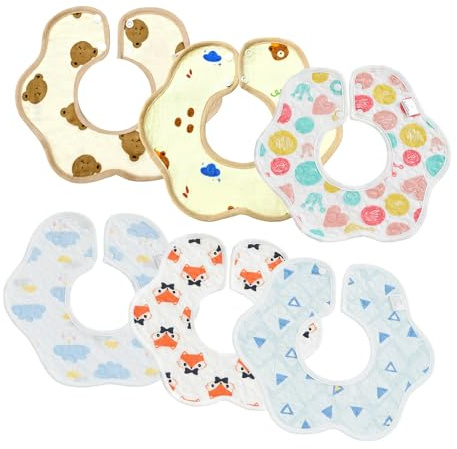 LAIVIYA 6 PCS Bavoir Imperméable Bébé,100% Coton avec Boutons, Coton Bavoirs Bébé Bavoirs Nouveau Bavoir Bébé, Drool Bib Etanche Né Soft Absorption Respirent Unisexe