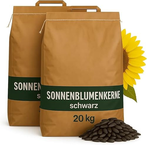 Graines de tournesol - 20 kg - Nourriture pour oiseaux sauvages toute l'année - Nourriture pour oiseaux sauvages - Nourriture pour toutes les saisons - Riche en matières grasses et énergétiques