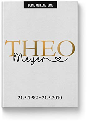 Rundfux® Babytagebuch | Babyalbum - Personalisiertes Geschenk Meilensteine mit Namen des Kindes und Geburtsdatum | ab Geburt 0 bis 18 Jahre