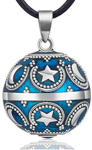 EUDORA Harmony Ball Bola de Grossesse avec Chaine, Lune et étoile Musique Carillon Balle Pendentif pour Enceinte Femmes Future Maman Cadeau Original Bijoux, 114cm+76cm