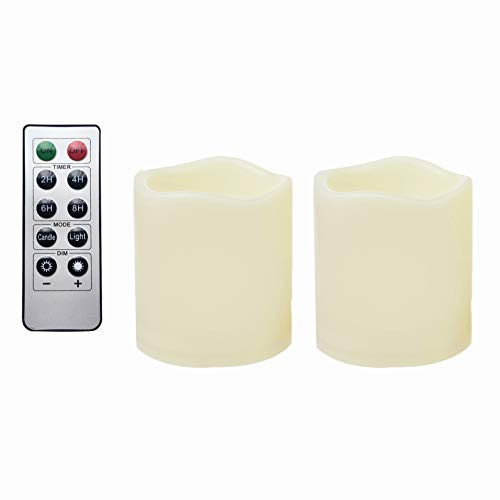 2 Pack Battery Operated Flameless LED Pillar Candles with Remote 3x3 Inches