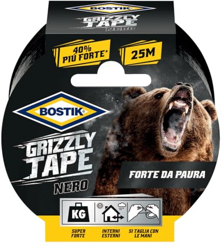 Bostik Grizzly Tape Nastro telato nero 25m x 50 mm