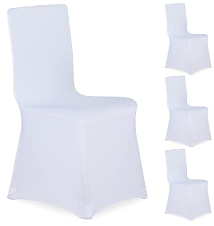 Relaxdays Stuhlhussen, 4er Set, universeller Stretch Stuhlbezug, Bankettstuhl Dekoration, Hochzeit und Feier, weiß
