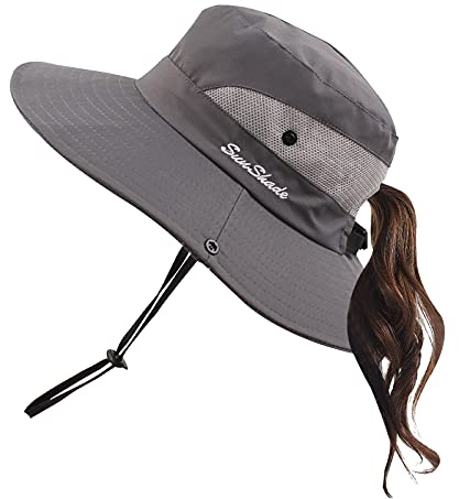 Pesaat Sonnenhut Damen UV Schutz Fischerhut knautschbarer Wasserfester Sommerhut mit Kinnband gartenhut Boonie hat damenfür Gartenarbeit Reisen Wandern Angeln (Grau-Einfarbig, Gr.Erwachsener)