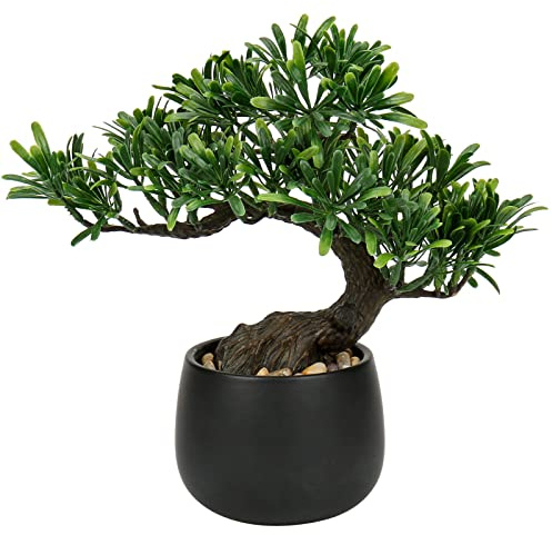 Artificial Bonsai Tree, Juniper Fake Plants Indoor with Black Ceramic Pots