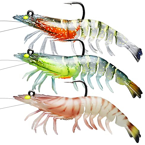 TRUSCEND Angelköder für Barsche, vorgerichtete weiche Garnelenköder für Salzwasserangeln, toller Angelköder mit VMC-Haken, Angelköder für Salzwasser und Süßwasser, Barschangel-Jigs