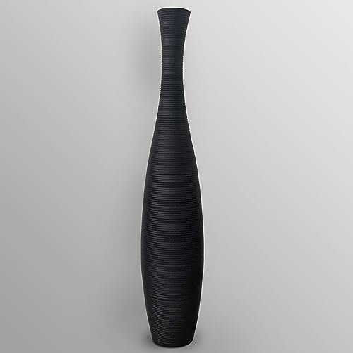 thaiboo Große Bodenvase Holz Schlank Schwarz für Deko Pampasgras Trockenblumen Zweige Grasbüschel Standvase Holzvase Mangoholz (71 cm Höhe)