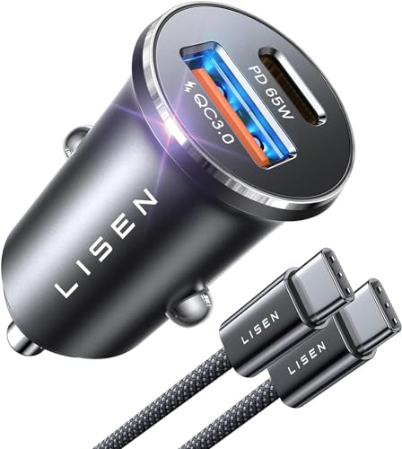 LISEN 95W KFZ Ladegerät USB C, für MacBook Pro 12V USB Adapter Auto PD 65W, USB Zigarettenanzünder Adapter Schnellladung Mit USB C Kabel, für iPad Galaxy S25 S24 iPhone 16 15 Pro Max