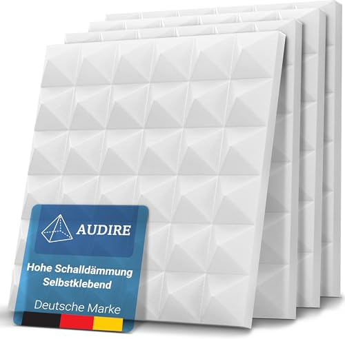 AUDIRE Akustikschaumstoff (4er Pack) mit hoher Schalldämmung durch Melaminharz – 30x30x5cm Akustikpaneele selbstklebend