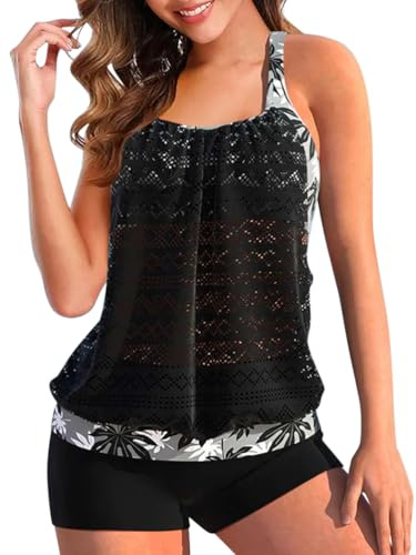 ORANDESIGNE Maillot de Bain Femme 2 Pièces Shorty Tankini Dos Nu à Bretelle Grande Taille Push Up Bikini Rayures Rembourré Débardeur et Short Taille Haute