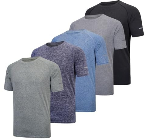 fovdtaa Kortärmad t-shirt med rund hals för gym, träning, löpning, toppar för män, ventilerande atletiska tröjor, kortärmad sporttopp, 5-pack
