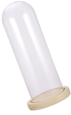 OUNONA Wood Base Glass Dome Cover for Dry Flowers Rustic Tabletop Display Handmade Craft Bell Jar Plant Cover