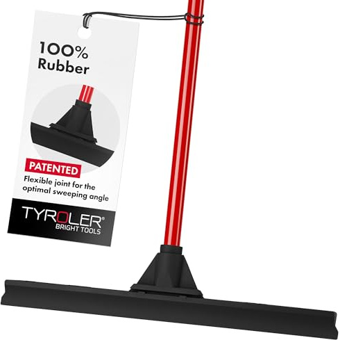 Tyroler våtrum golvskrapa slitstark | 45 cm huvud 100 % gummi, 4 delar 140 cm långt handtag skrapa, perfekt badrum och duschskrapa, perfekt för kök, hem, kakel, uteplats, inomhus och utomhus